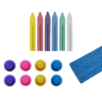 Set - spugna per lavagna per gesso + gessetti colorati + 10 calamite colorate