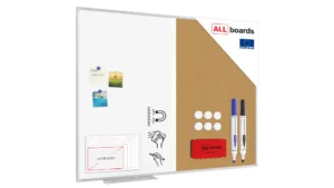 Lavagna magnetica cancellabile a secco e in sughero combinata COMBI con cornice in alluminio 120x90 cm