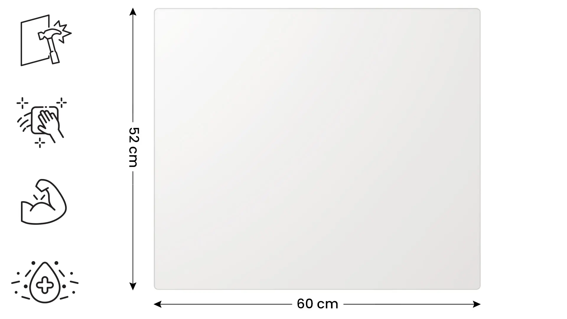 Tagliere in Vetro Universale BIANCO 52x60cm Protezione per Piani Cottura, Piano di Lavoro, in Vetro Temperato - immagine 2