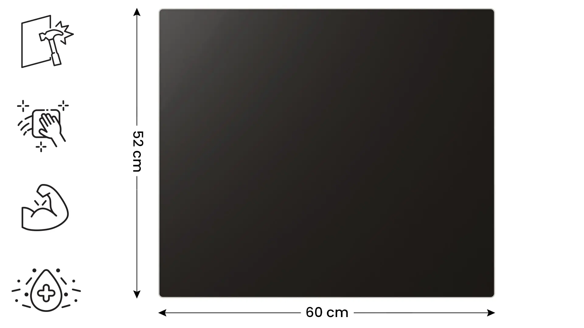 Tagliere in Vetro Universale NERO 52x60cm Protezione per Piani Cottura, Piano di Lavoro, in Vetro Temperato - immagine 2