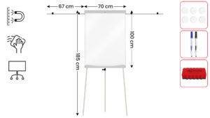 Lavagna a fogli mobili magnetica cancellabile a secco con bracci estendibili 100x70 cm