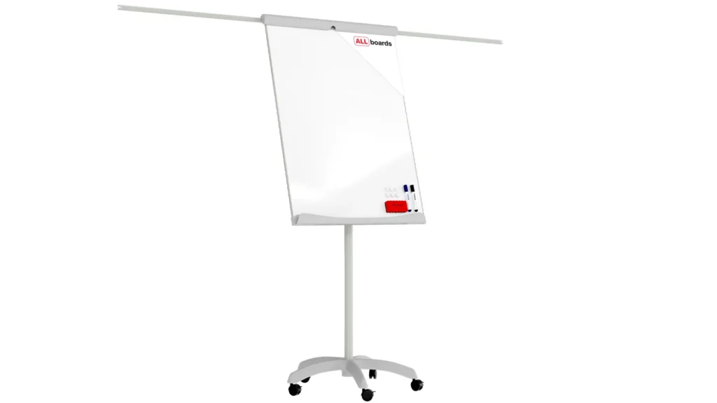 Lavagna a fogli mobili magnetica mobile su ruote con bracci estendibili 100×70 cm