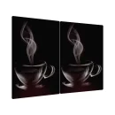 Tagliere Coprifornelli in Vetro Universale TAZZINA di Caffe’ BOLLENTE Set 2 Pezzi, Protezione per Piani Cottura, Piano di Lavoro, in Vetro Temperato, Decorazione Cucina, 52x30cm