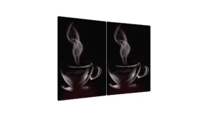 Tagliere Coprifornelli in Vetro Universale TAZZINA di Caffe’ BOLLENTE Set 2 Pezzi, Protezione per Piani Cottura, Piano di Lavoro, in Vetro Temperato, Decorazione Cucina, 52x30cm