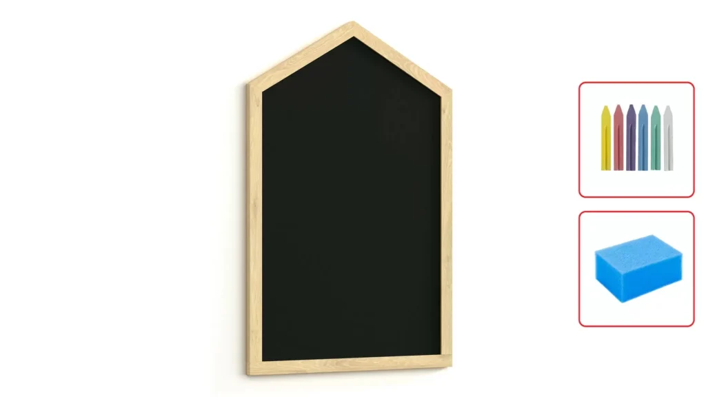 Lavagna magnetica per gesso 90x60cm a forma di casetta + set di accessori