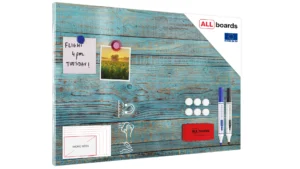 Lavagna magnetica in acciaio LEGNO BLU RETRO VINTAGE 60x40 cm MetalBoards lastra con stampa adatta per tutti i tipi di calamite + set di accessori GRATIS