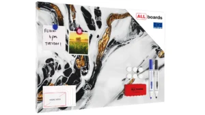 Lavagna magnetica in acciaio MARMO BIANCO E ORO 60x40 cm MetalBoards lastra con stampa adatta per tutti i tipi di calamite + set di accessori GRATIS