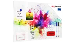 Lavagna magnetica in acciaio ESPLOSIONE DI COLORE HOLI 60x40 cm MetalBoards lastra con stampa adatta per tutti i tipi di calamite + set di accessori GRATIS