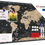 Lavagna magnetica in acciaio MAPPA DEL MONDO NERA VINTAGE CLASSICA STATI E CAPITALI 60x40 cm MetalBoards lastra con stampa adatta per tutti i tipi di calamite + set di accessori GRATIS