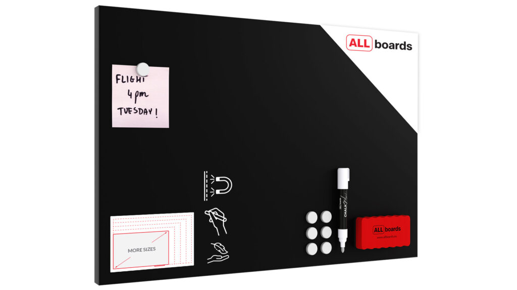 Lavagna magnetica 60×40 cm da GESSO NERA CHALKBOARD Metalboards+ accessori