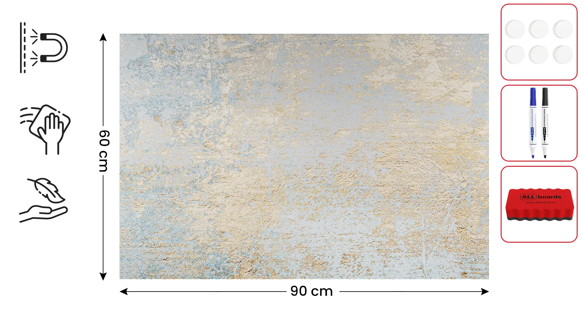 Lavagna magnetica in acciaio CEMENTO DORATO 90x60cm METALboards lastra adatta per tutti i tipi di calamite + set di accessori GRATIS - immagine 2