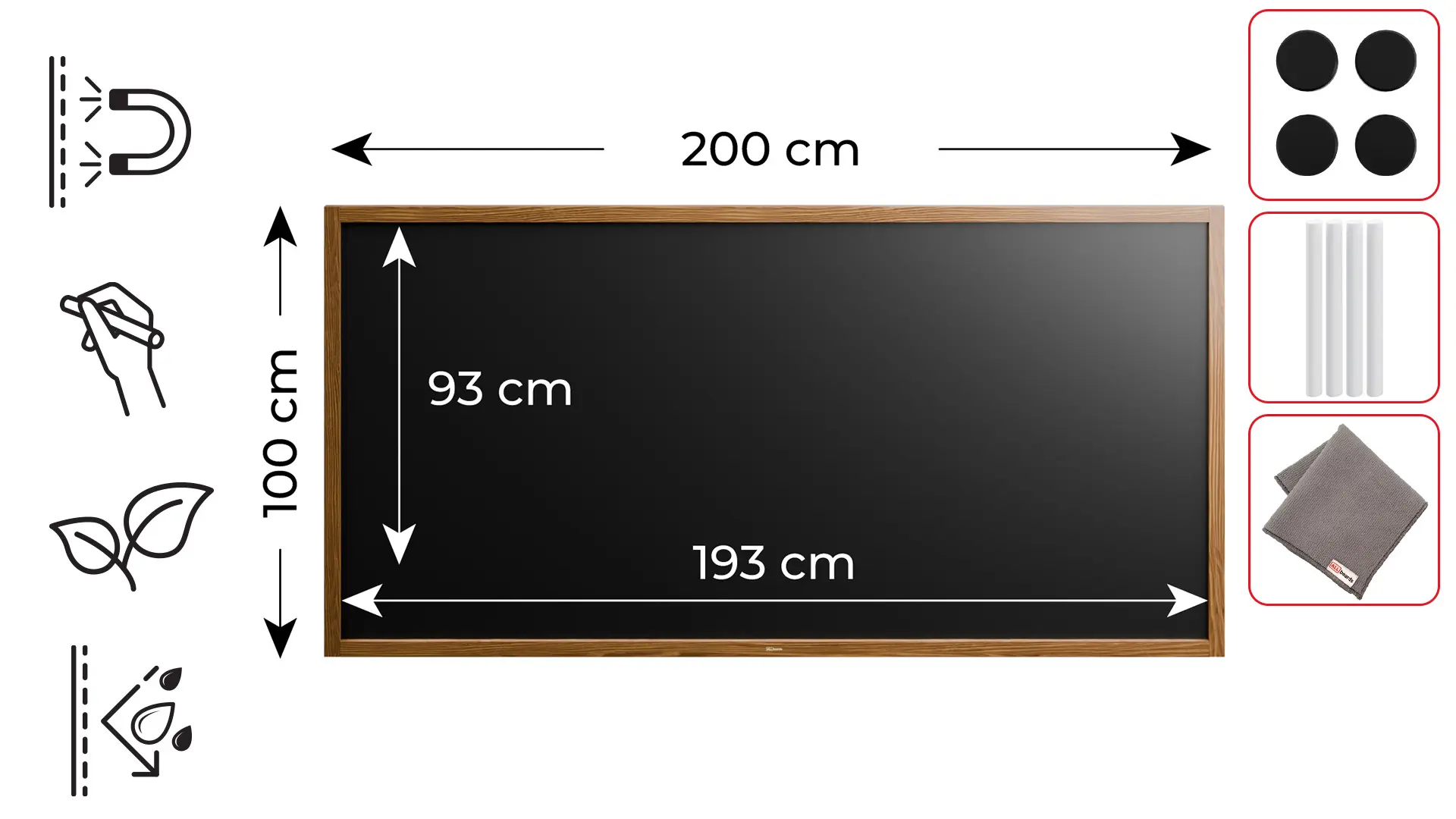 Lavagna magnetica resistente all'acqua 200x100 cm con cornice in legno CLASSICO MARRONE + gratis - immagine 2