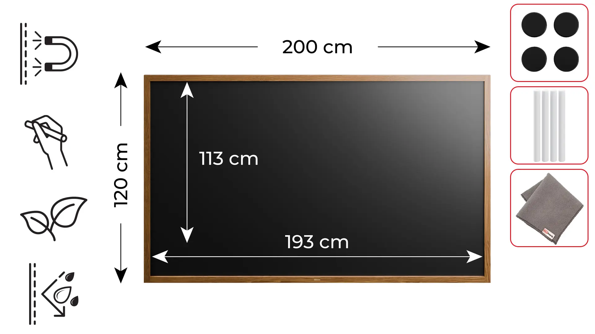 Lavagna magnetica resistente all'acqua 200x120 cm con cornice in legno CLASSICO MARRONE + gratis - immagine 2