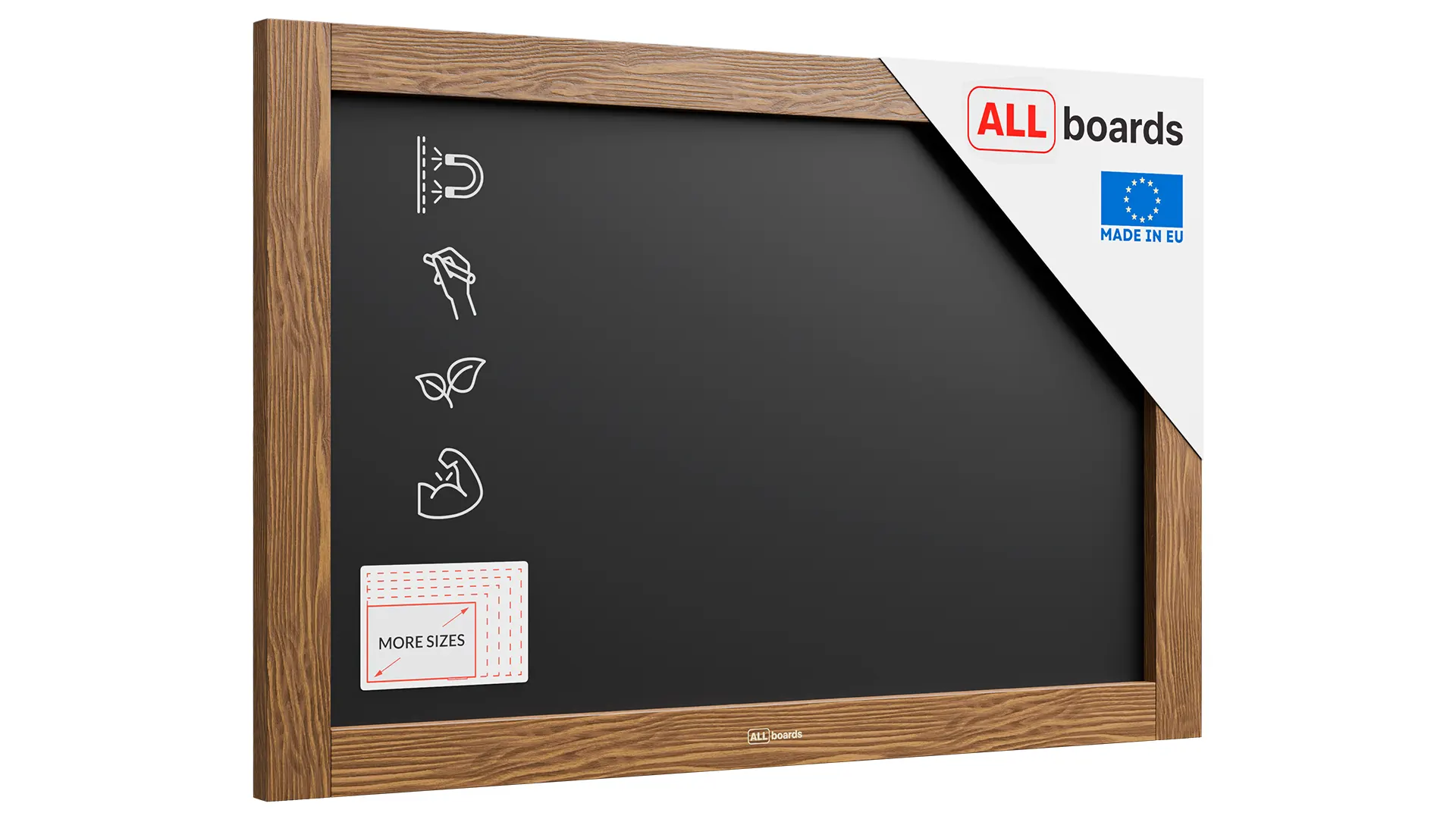 ALLboards Lavagna Magnetica per Gesso Nera con Cornice in Legno 80x50cm Scrivibile e Cancellabile a Secco, a Parete