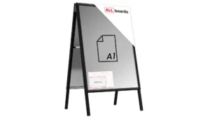 Espositore pubblicitario con cavalletto a scatto A1 bifacciale struttura in alluminio nero