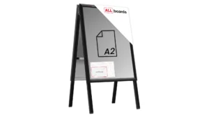 Espositore pubblicitario con cavalletto a scatto A2 bifacciale struttura in alluminio nero