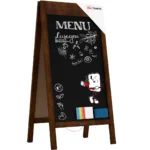 Lavagna per gesso a cavalletto bifacciale 100x50 cm CORNICE SUPERIORE LARGA per Bar Ristoranti Locali