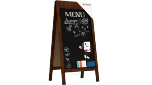 Lavagna per gesso a cavalletto bifacciale 100x50 cm CORNICE SUPERIORE LARGA per Bar Ristoranti Locali