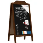 Lavagna per gesso a cavalletto bifacciale 100x50 cm CORNICE SUPERIORE ONDA per Bar Ristoranti Locali