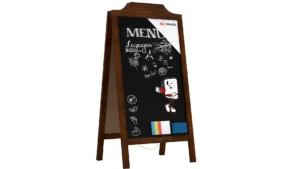 Lavagna per gesso a cavalletto bifacciale 100x50 cm CORNICE SUPERIORE ONDA per Bar Ristoranti Locali