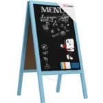 Lavagna per gesso con cavalletto azzurro pastello bifacciale 118x61 cm
