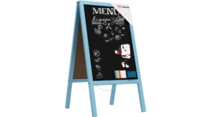 Lavagna per gesso con cavalletto azzurro pastello bifacciale 118x61 cm