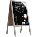 Lavagna per gesso con cavalletto grigio pastello bifacciale 118x61 cm