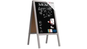 Lavagna per gesso con cavalletto grigio pastello bifacciale 118x61 cm