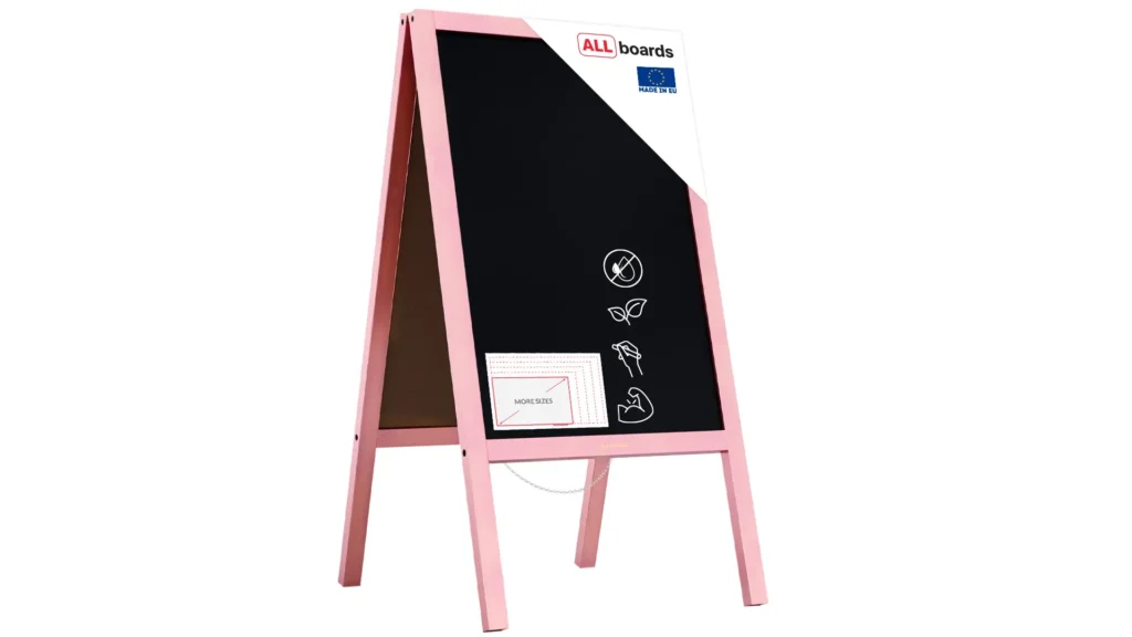 Lavagna per gesso con cavalletto rosa pastello bifacciale 118x61 cm
