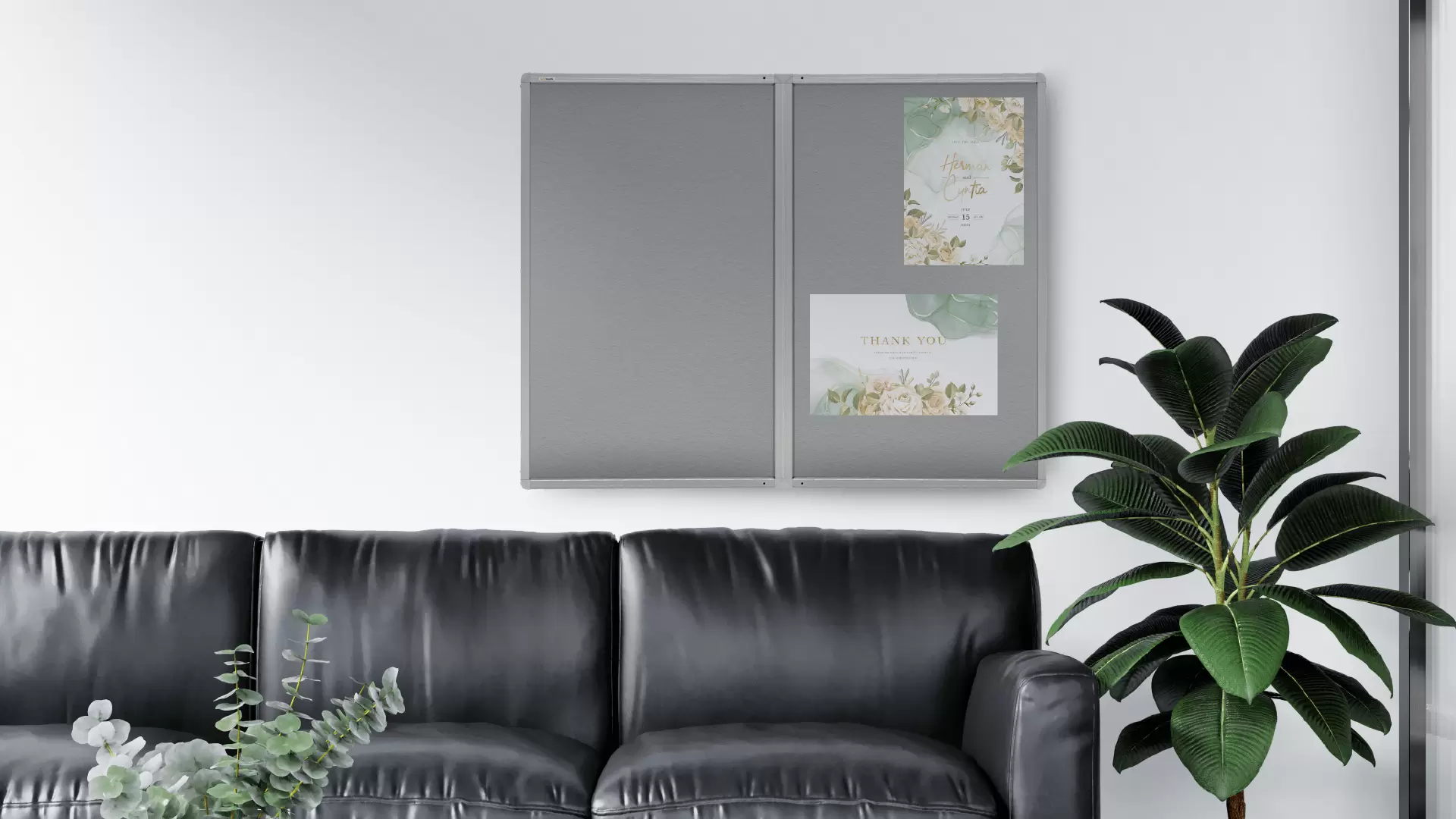 Bacheca portavvisi in feltro grigio 150x100cm anta e struttura in alluminio - immagine 2
