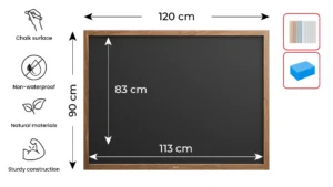 Lavagna nera da gesso in cornice di legno 120x90 cm
