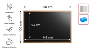 Lavagna nera da gesso RESISTENTE ALL’ACQUA in cornice di legno 150x100 cm