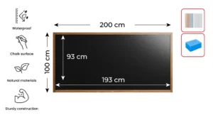 Lavagna nera da gesso RESISTENTE ALL’ACQUA in cornice di legno 200x100 cm
