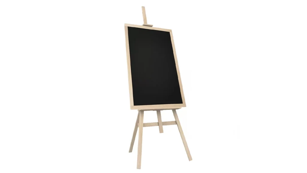 Cavalletto treppiede regolabile 145cm in legno + Lavagna nera con cornice in legno naturale 70×50 cm