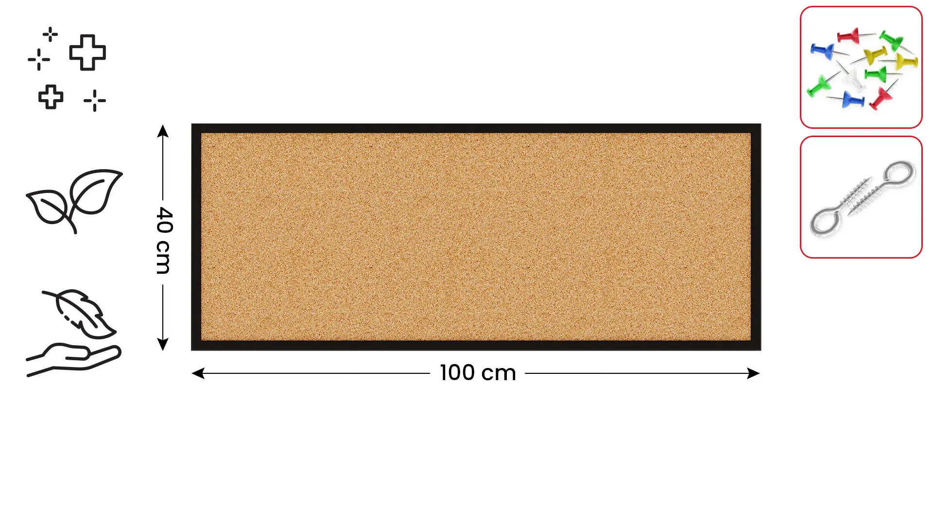 Bacheca in sughero 100x40 cm cornice in legno NERA + GRATIS - immagine 2