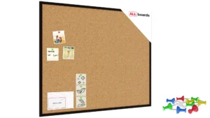Lavagna in Sughero con Cornice Nero in Legno 100x80 cm, Bacheca Sughero per Puntine Spille Memoboard + GRATIS