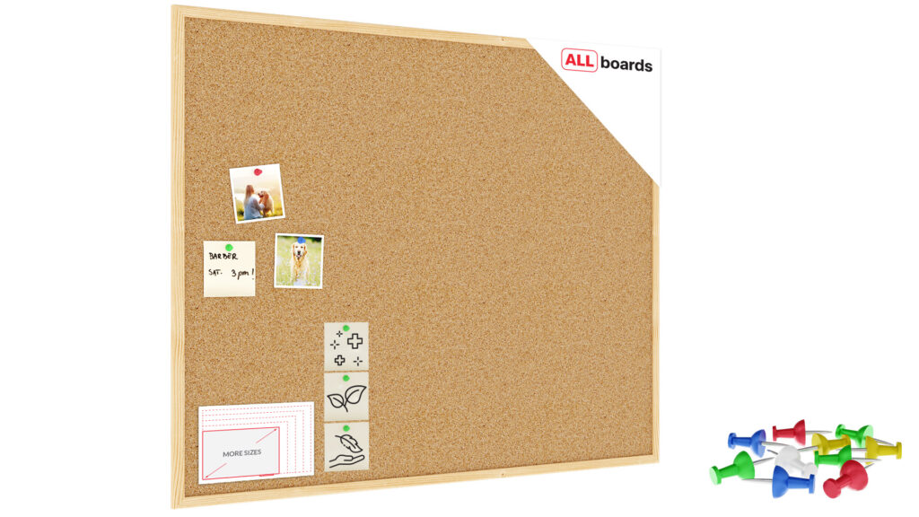 Bacheca in sughero (cornice in legno) 100x80 cm + GRATIS