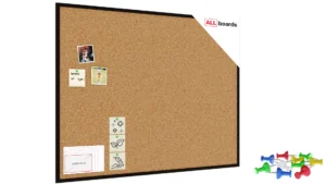 Lavagna in Sughero con Cornice Nero in Legno 120x90cm, Bacheca Sughero per Puntine Spille Memoboard + GRATIS
