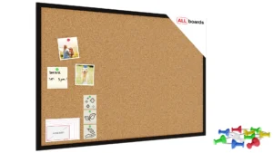 Lavagna in Sughero con Cornice Nero in Legno 90x60cm, Bacheca Sughero per Puntine Spille Memoboard + GRATIS