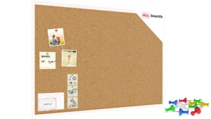 Lavagna in Sughero con Cornice Bianco in Legno 90x60cm, Bacheca Sughero per Puntine Spille Memoboard + GRATIS