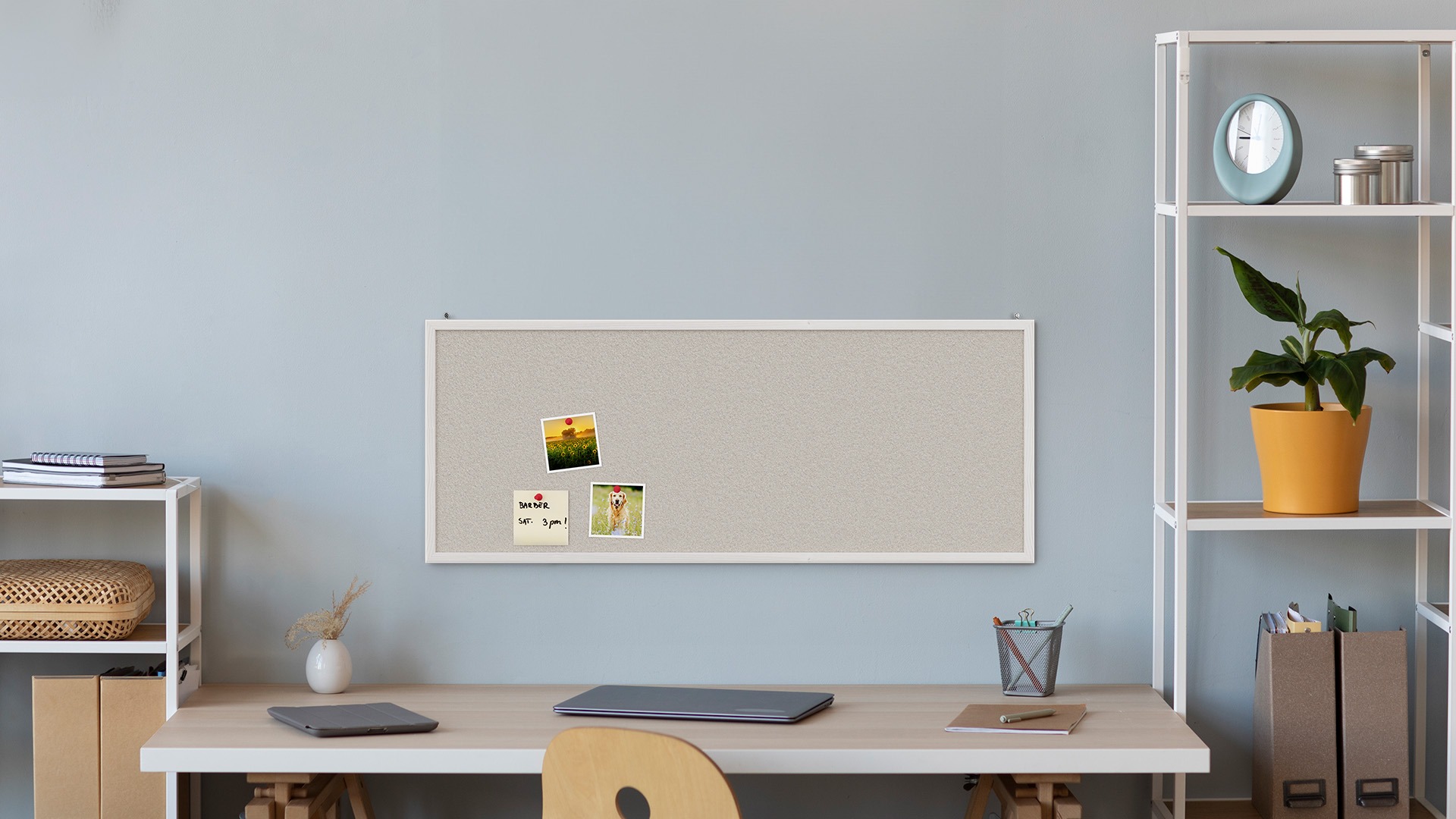 Bacheca in sughero bianco 100x40 cm cornice in legno BIANCA - immagine 3