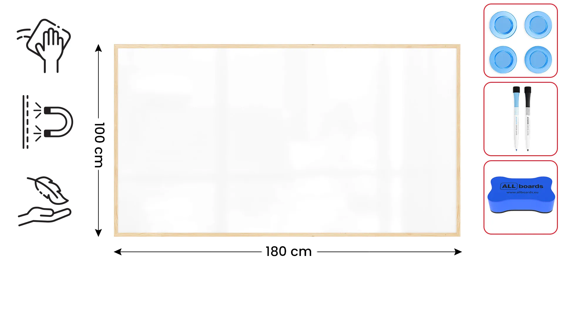 Lavagna magnetica cancellabile a secco bianca con cornice in legno 180x100 cm - immagine 2