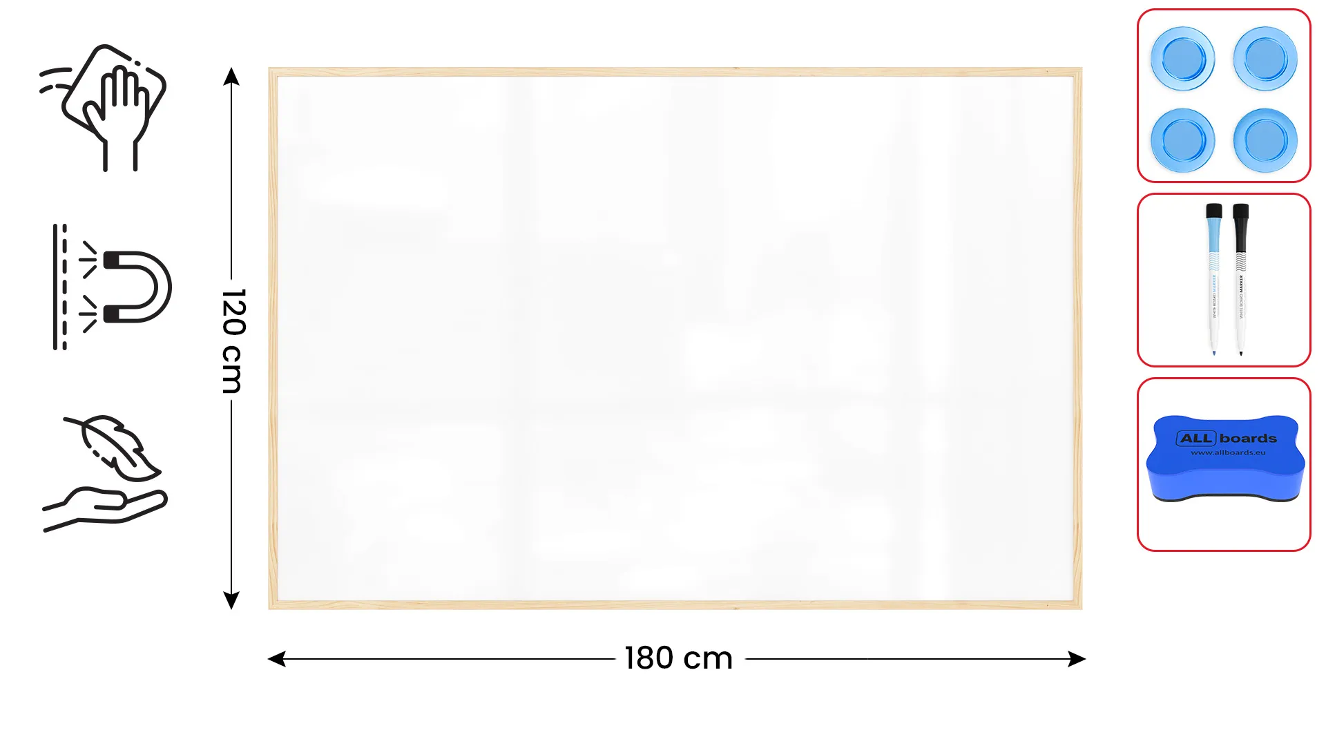 Lavagna magnetica cancellabile a secco bianca con cornice in legno 180x120 cm - immagine 2