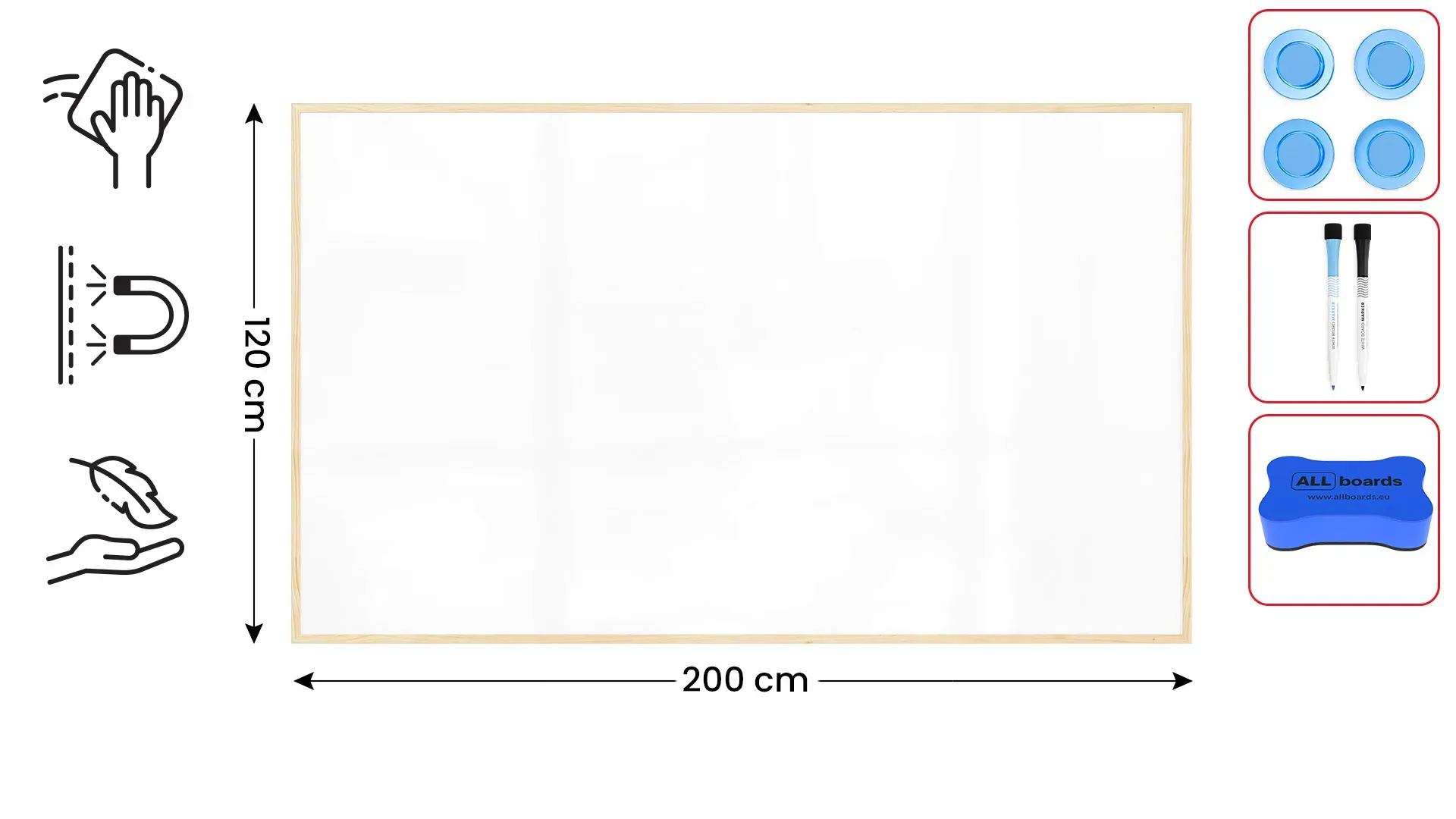 Lavagna magnetica cancellabile a secco bianca con cornice in legno 200x120 cm - immagine 2