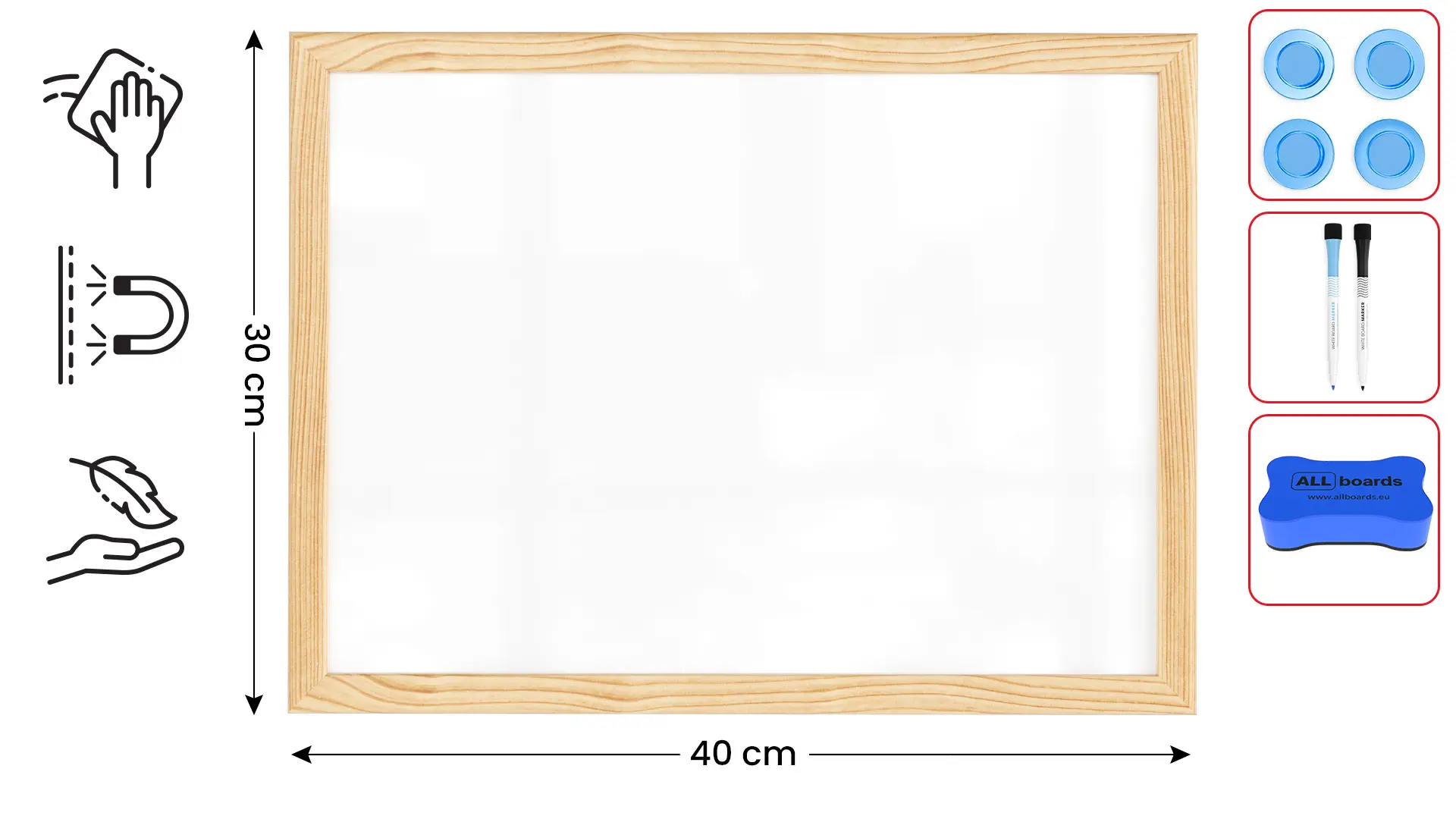 Lavagna magnetica cancellabile a secco bianca con cornice in legno 30x40 cm - immagine 2