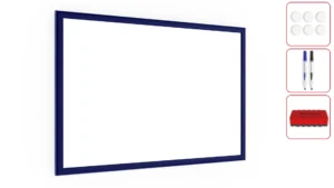 Lavagna Magnetica Cancellabile a Secco Bianca con Cornice Blu Scuro in Legno 60x40 cm