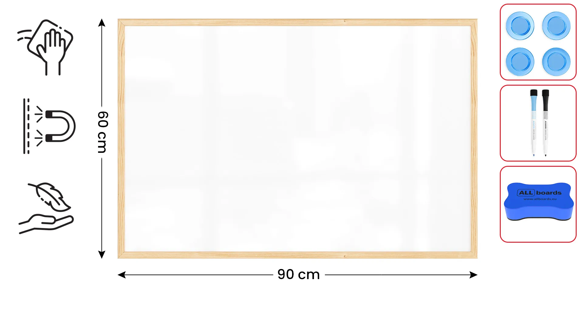 Lavagna magnetica cancellabile a secco bianca con cornice in legno 90x60 cm - immagine 2
