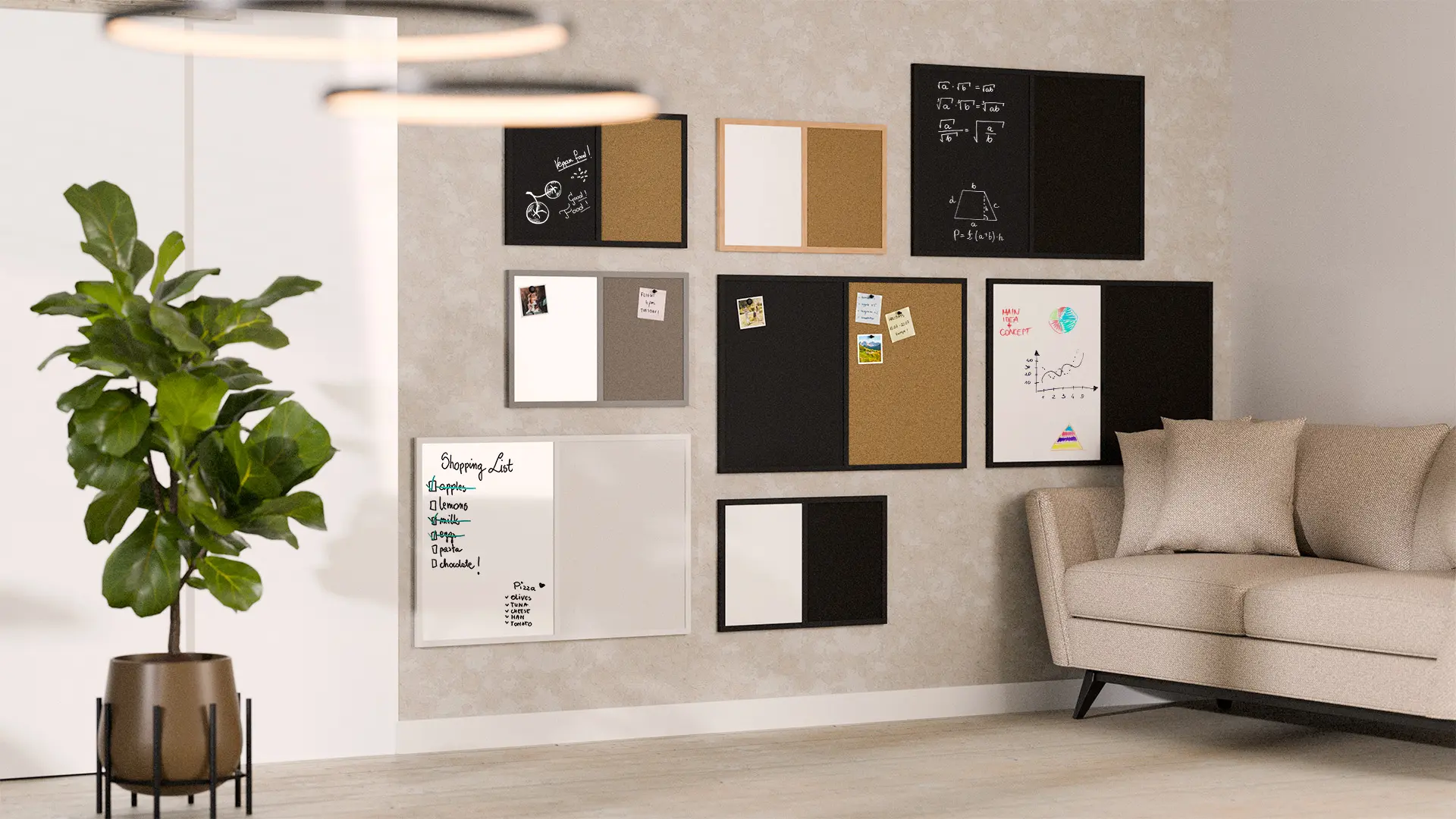 Lavagna in sughero COMBI sughero nero / magnetica nera 60x40 cornice in legno laccato nero - immagine 8