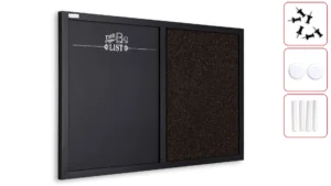 Lavagna magnetica e in sughero 60x40 cm marrone/nera COMBI cornice in legno laccato nero + ACCESSORI