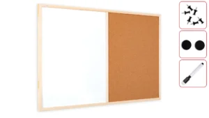 Lavagna magnetica e in sughero 90x60 cm COMBI con cornice in legno + ACCESSORI